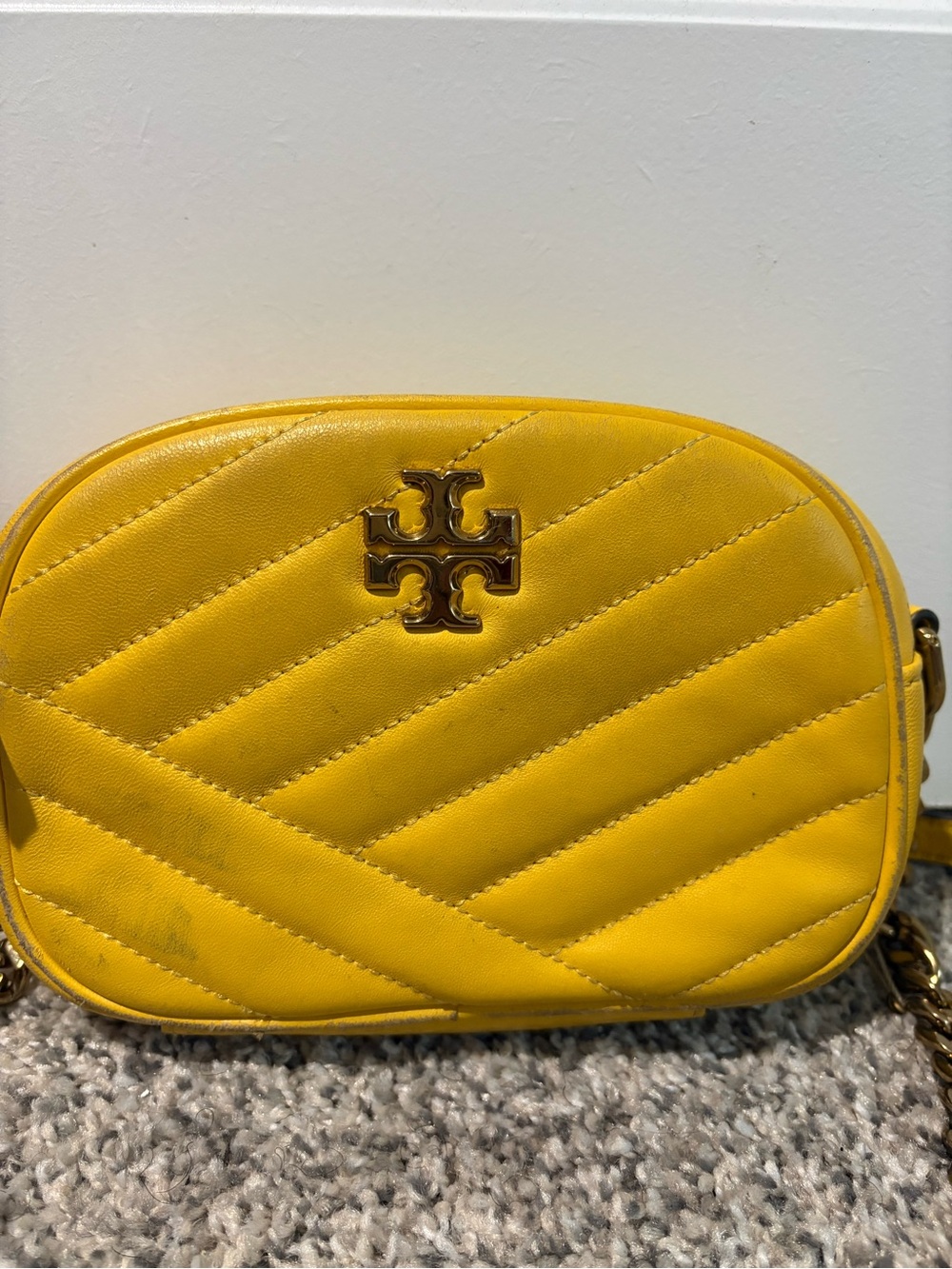 Tory Burch Yellow Quilted Leather Camera Crossbody